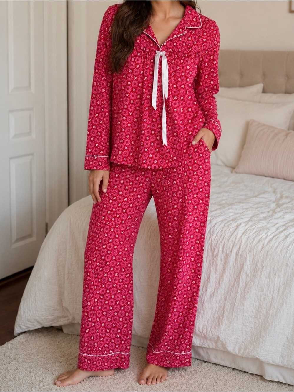 Victoria's Secret Pink Floral Printed Long-Sleeve Pajama Set